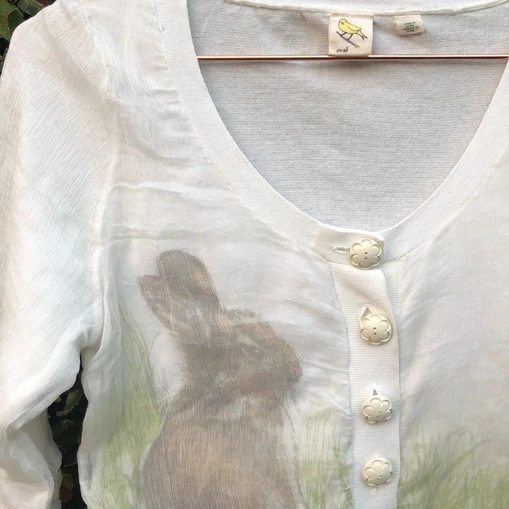 Anthropologie Cream Cardigan with Rabbit Print - Picture 3 of 7